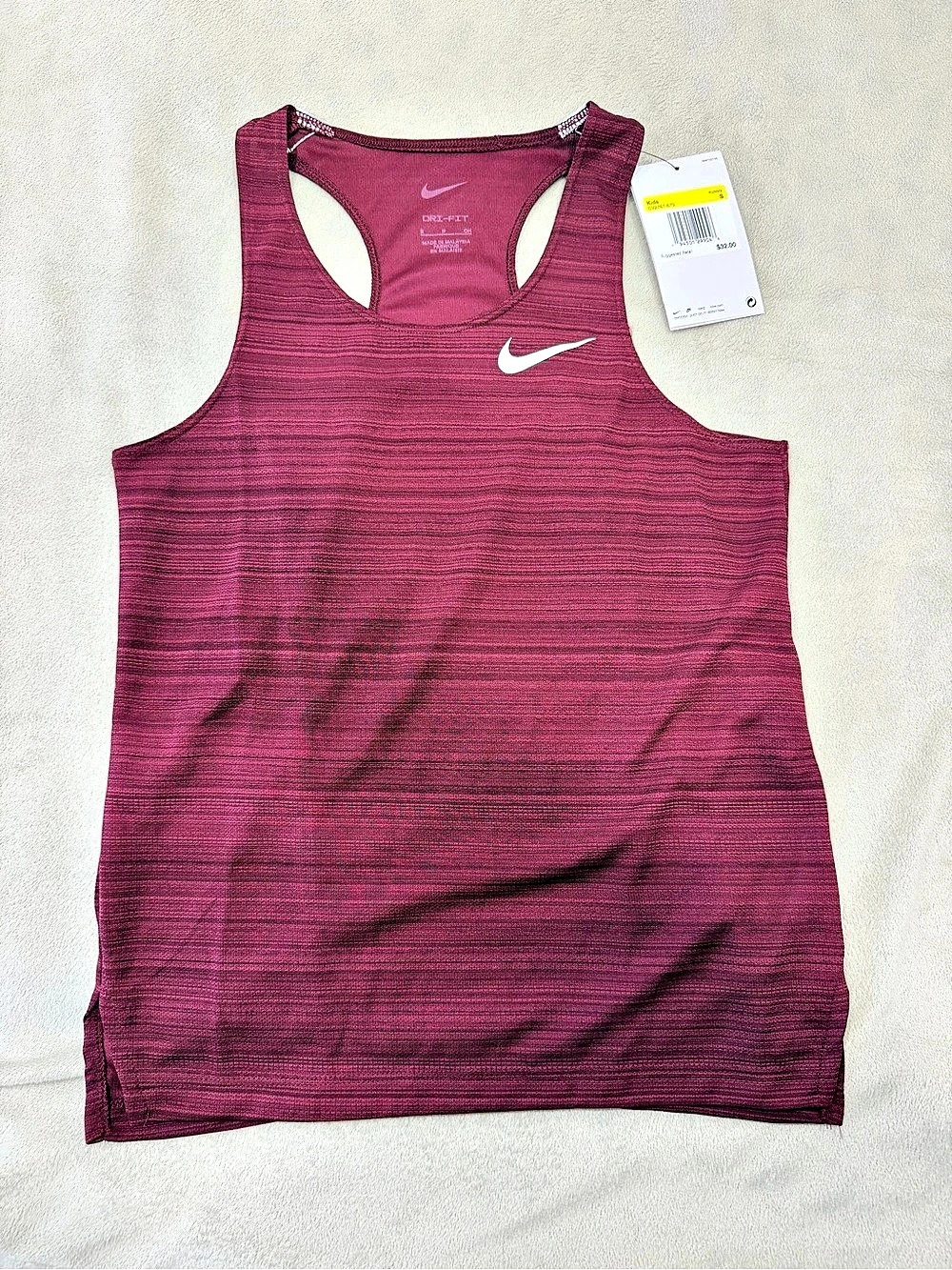Nike Dri-FIT Kids Running Tank Top Girls Small Burgundy
